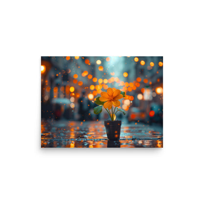 Orange flower under the rain Poster