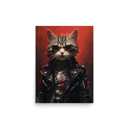 Cyberpunk cat with black leather jacket Poster