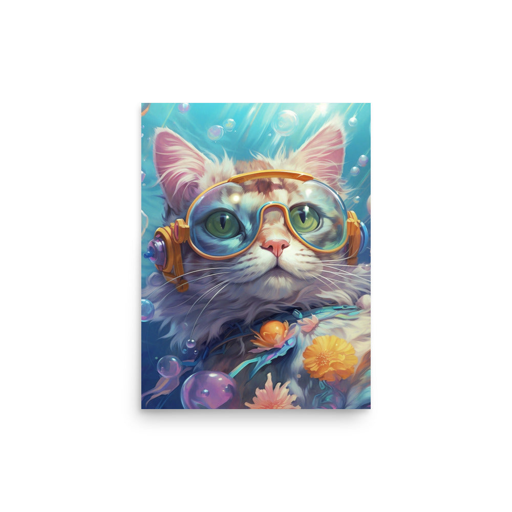 Fantasy aquapunk cat underwater Poster