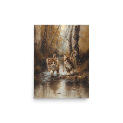 Two tabby kittens exploring the forest Poster