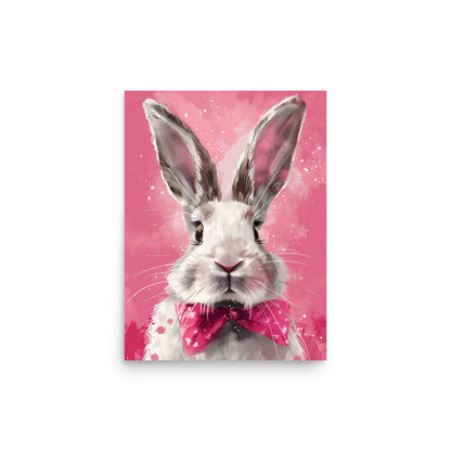 Lapin blanc avec noeud rose Affiche