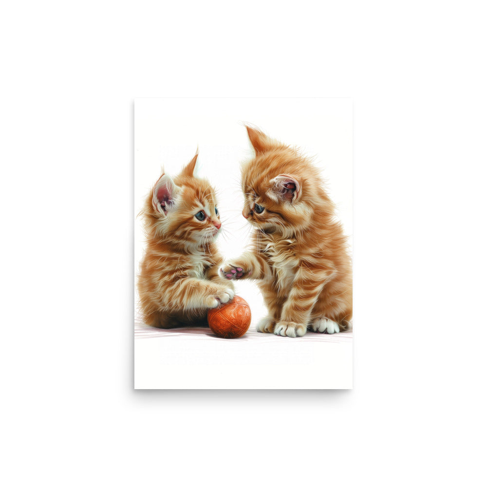 Two red tabby kittens playing ball Poster