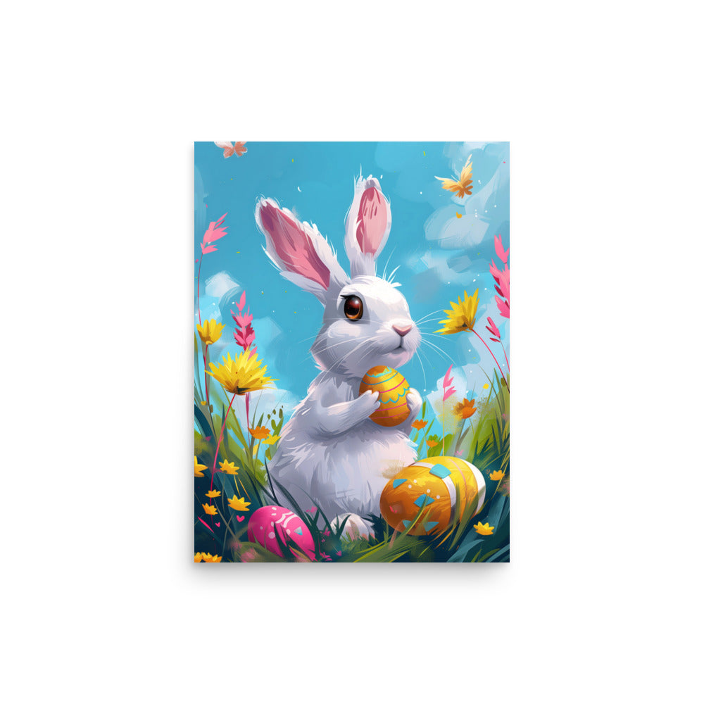 White bunny rabbit on Easter Poster