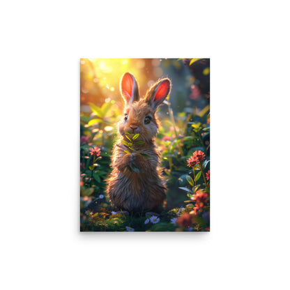 Brown cartoon rabbit lush forest Poster