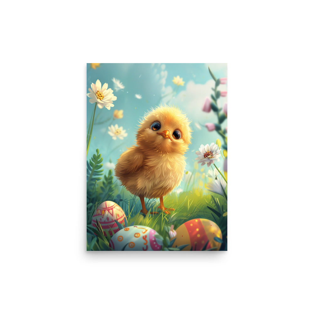 Yellow chick on Easter Poster