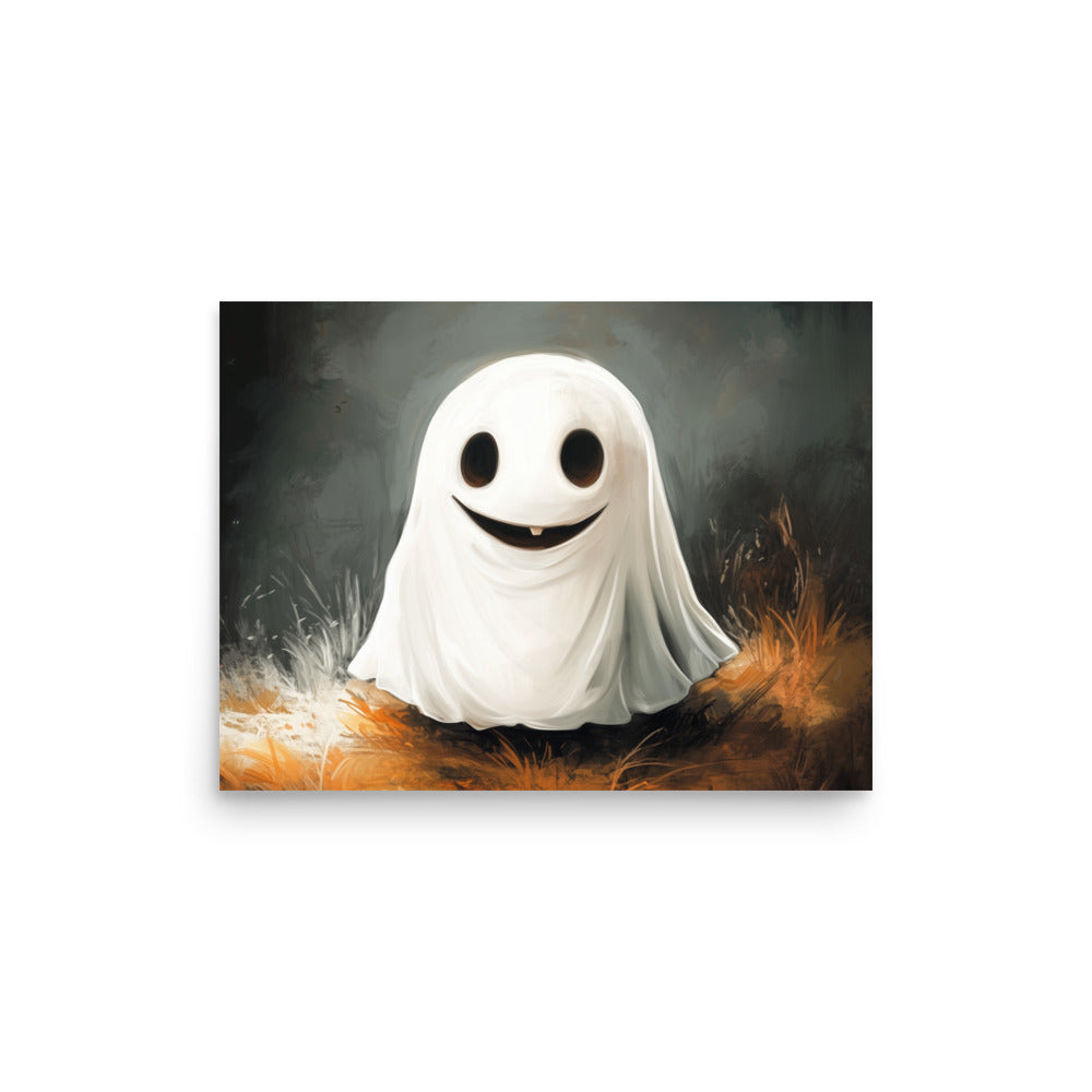 Cute Smiling Ghost in Yellow Grass Poster