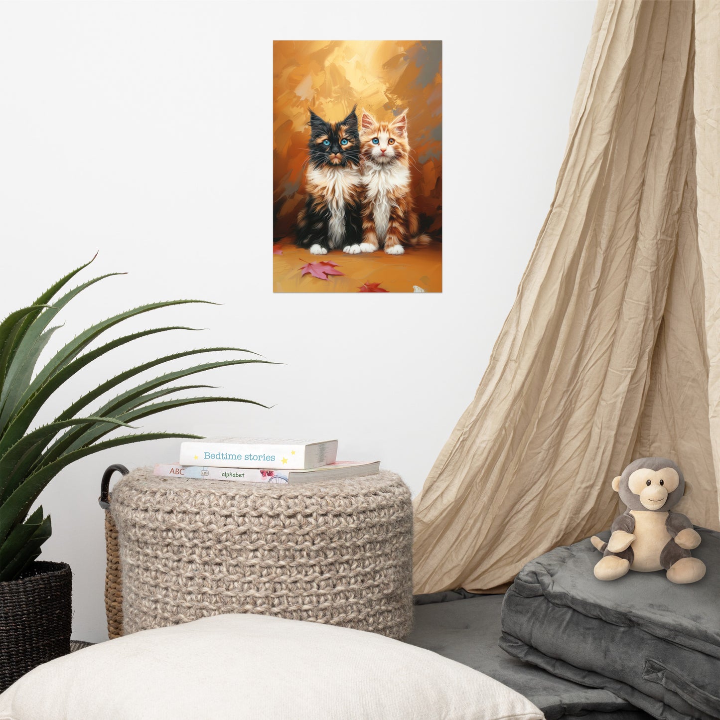 Two long hair tabby cats in autumn colors Poster