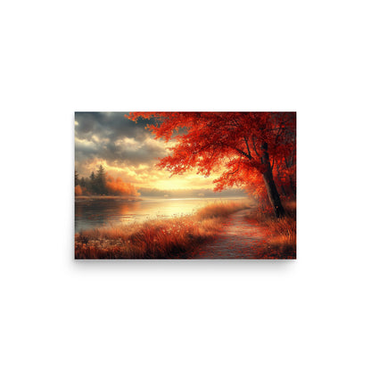 Autumn river at dawn Poster