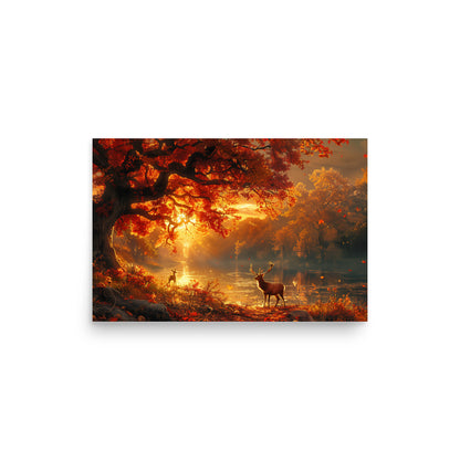 Autumn golden dusk deer Poster