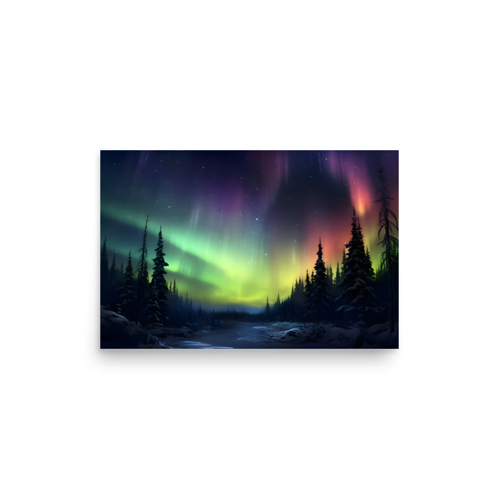 Northern lights forest - Poster