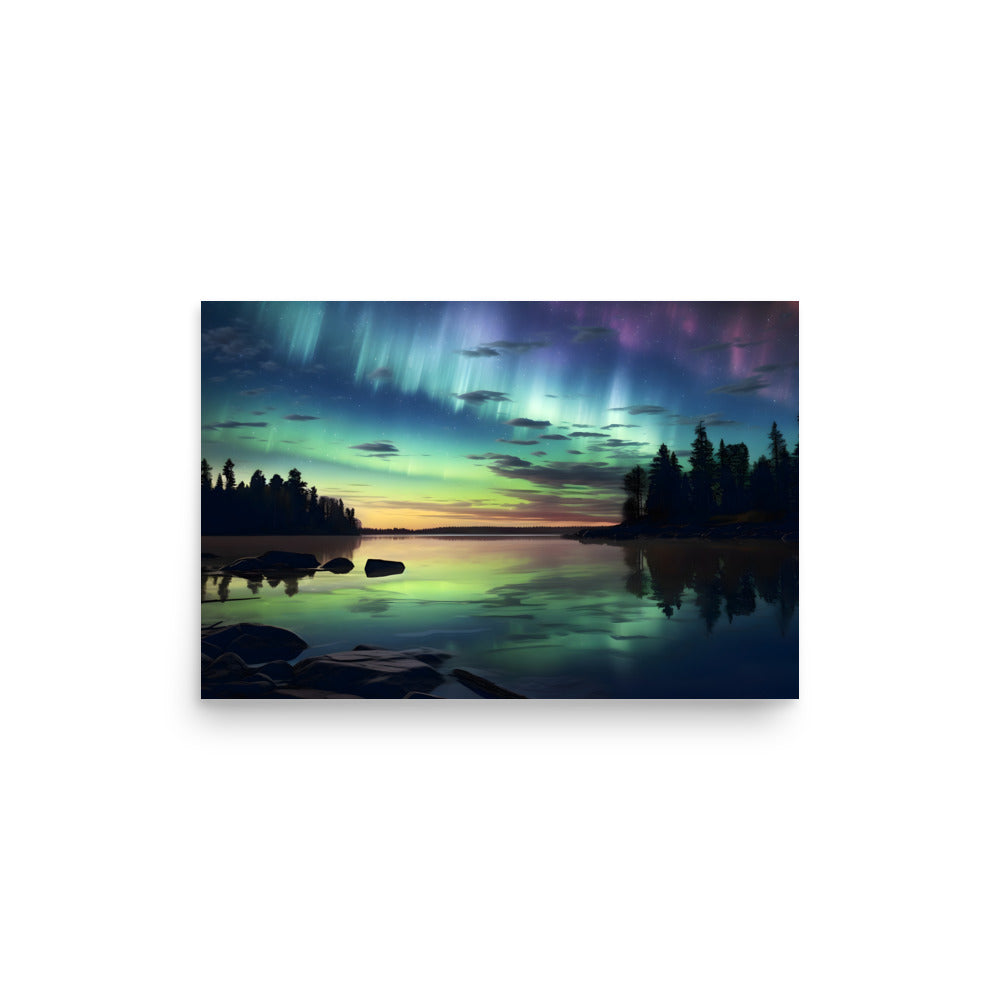 Northern lights lake - Poster