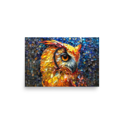 Magnifique portrait de hibou orange dans un style vitrail - Affiche