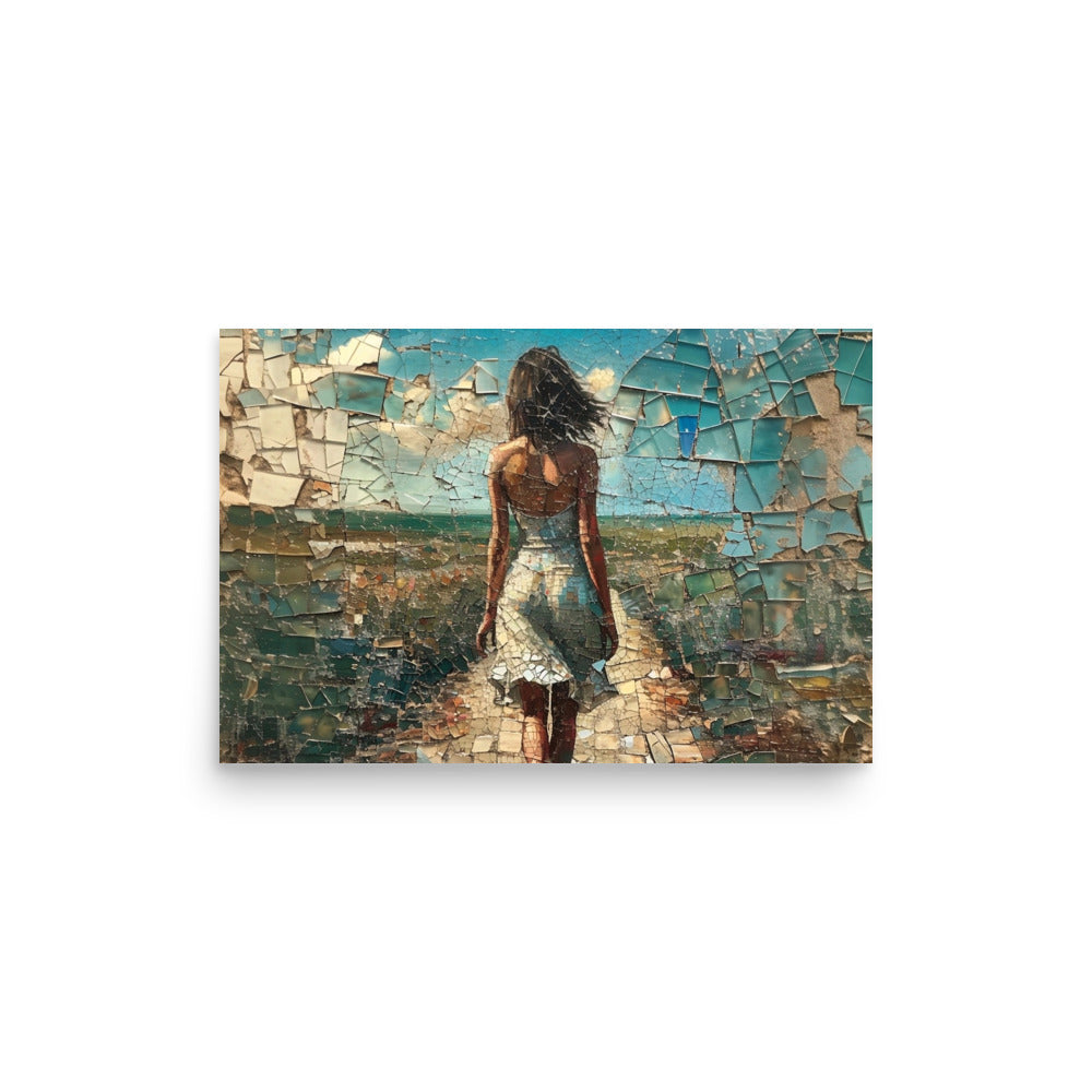 Rough mosaic of a woman walking on her destiny - Poster