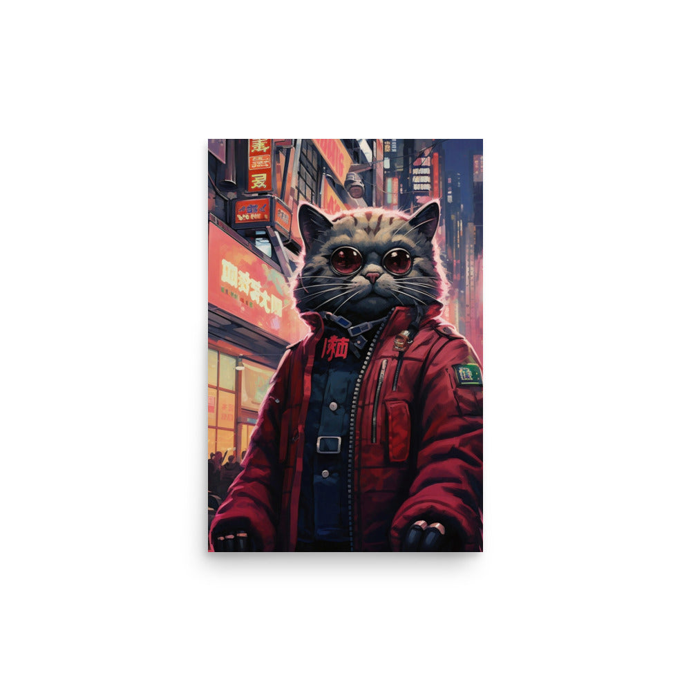 Neo-Tokyo cyberpunk cat Poster