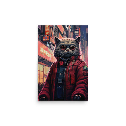 Neo-Tokyo cyberpunk cat Poster