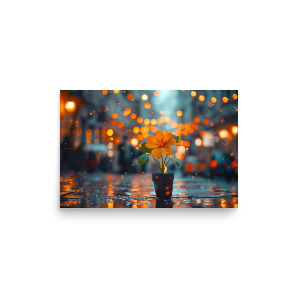 Fleur orange sous la pluie Affiche