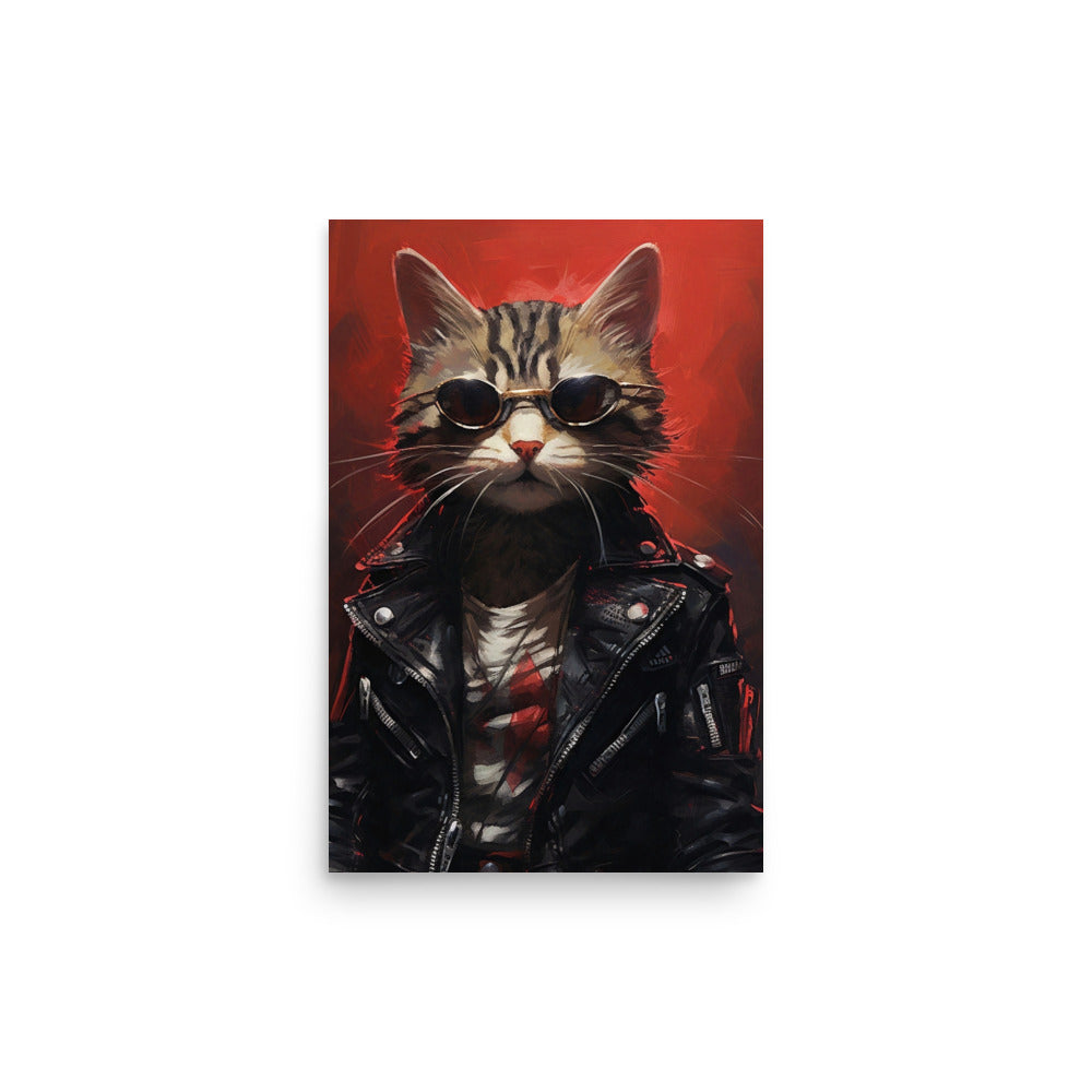 Cyberpunk cat with black leather jacket Poster