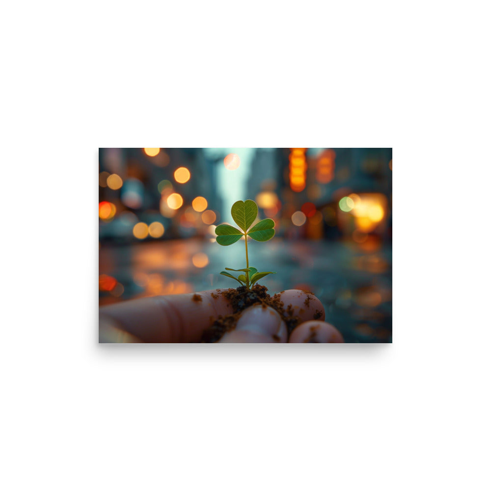 Hand holding a shamrock Poster