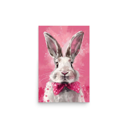 Lapin blanc avec noeud rose Affiche