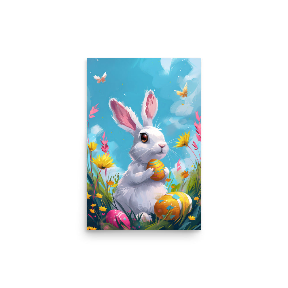 White bunny rabbit on Easter Poster