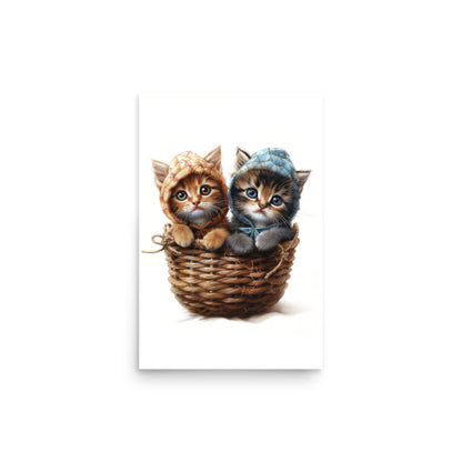 Two kittens in a wicker basket Poster