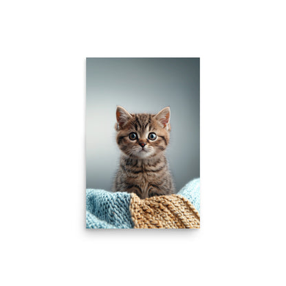 Brown tabby kitten on a throw blanket Poster