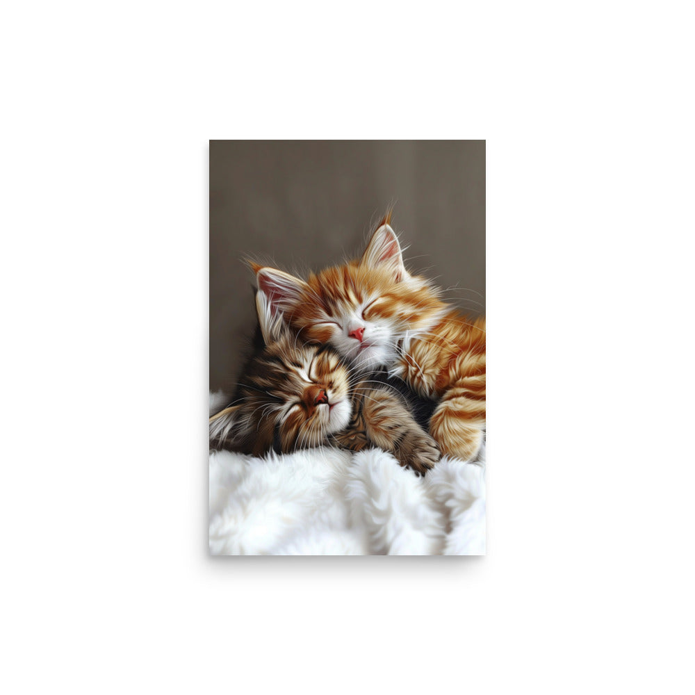 Deux chatons tigrés dormant Affiche