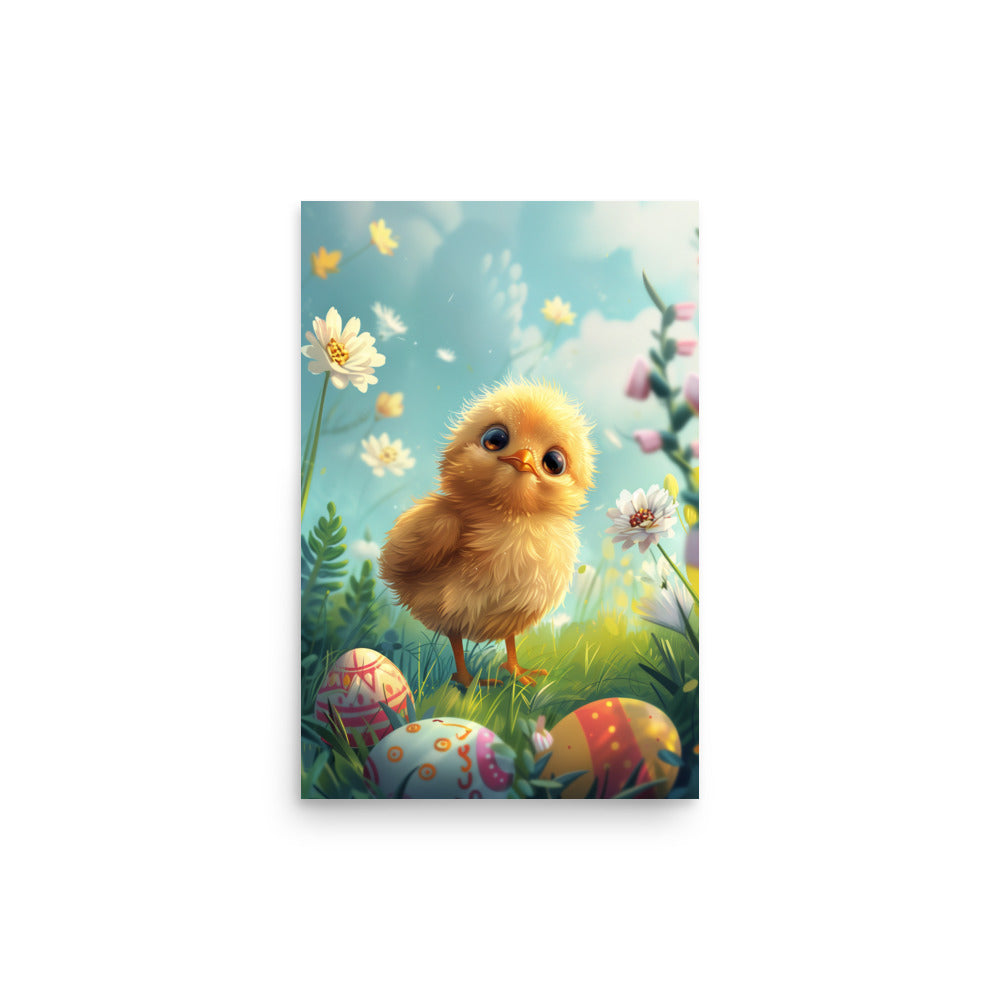 Yellow chick on Easter Poster