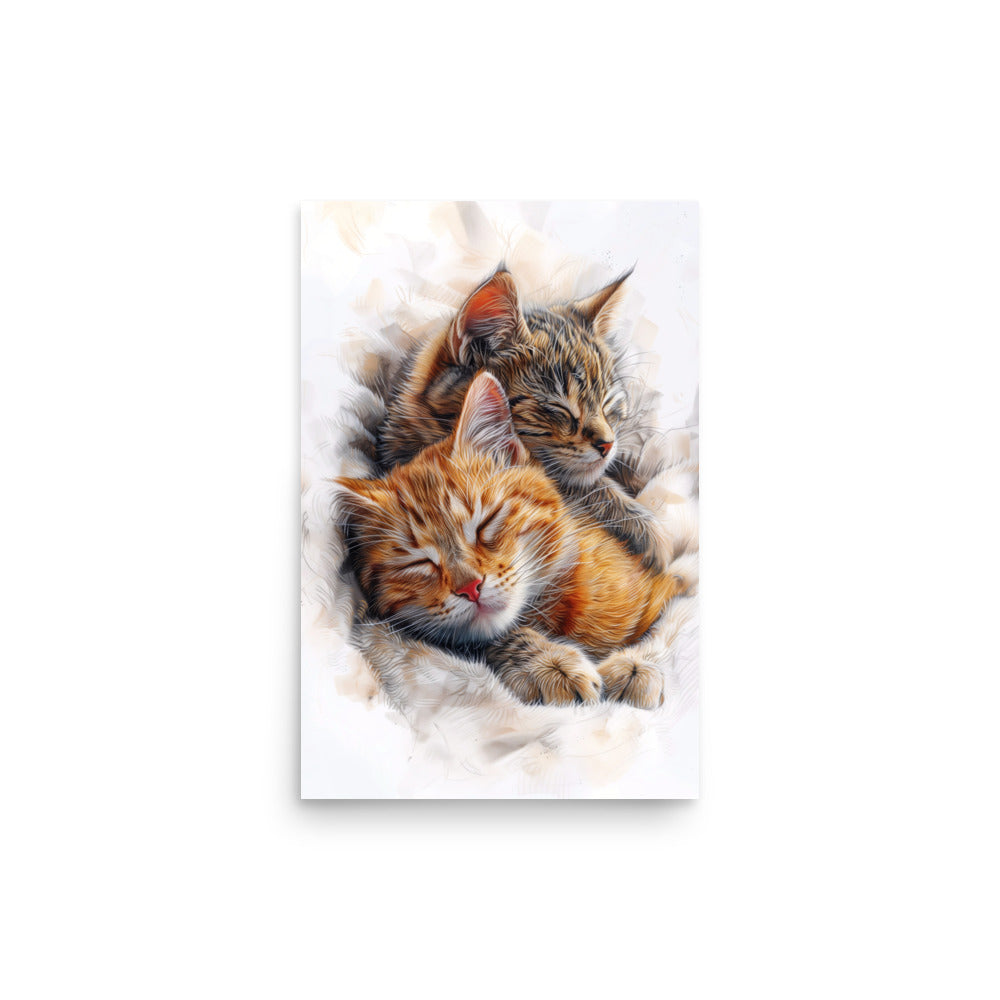 Deux chatons dormant paisiblement Affiche