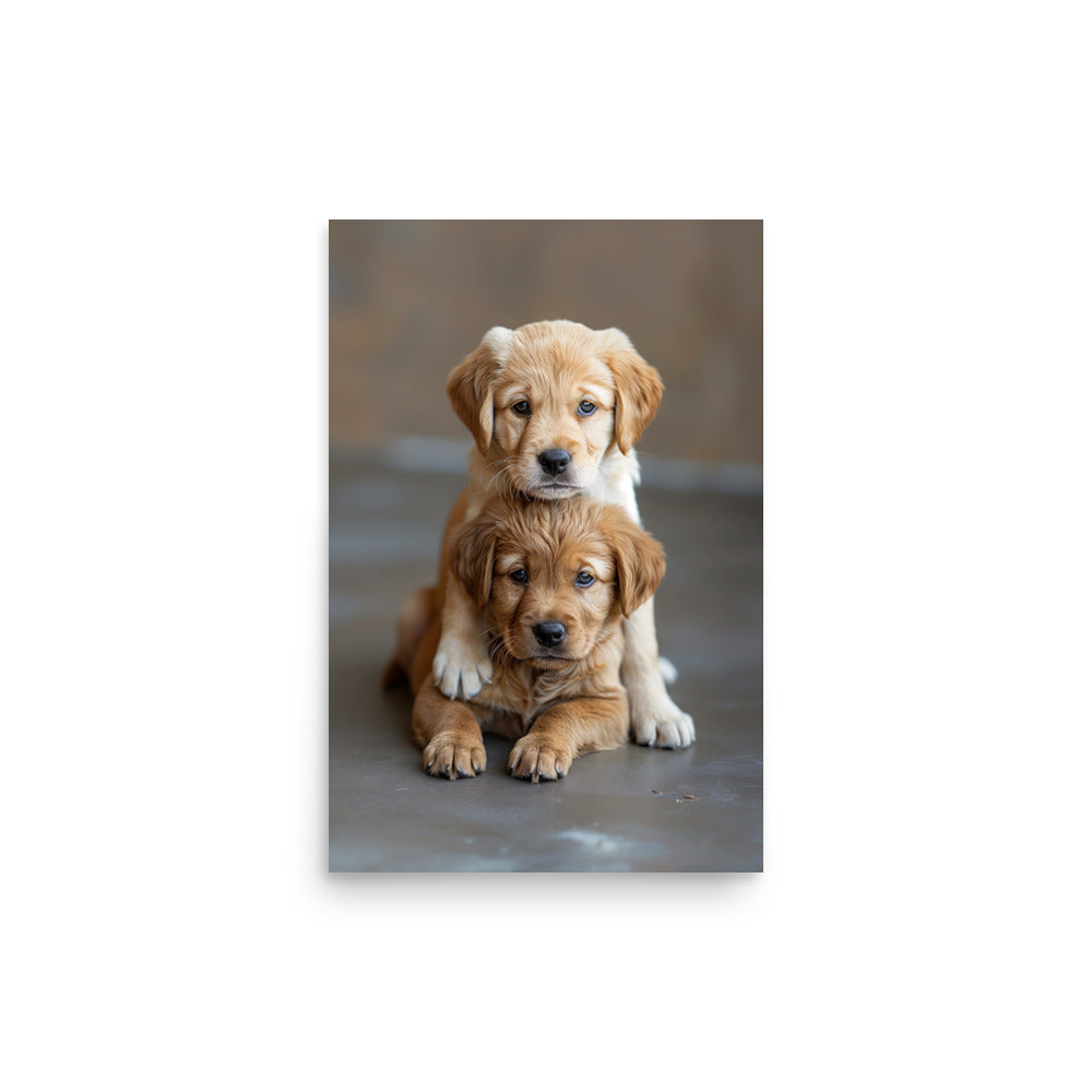 Deux chiots golden posant Affiche