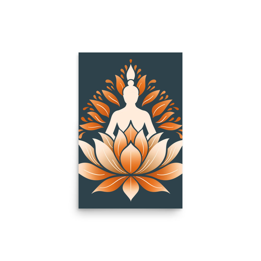 Lotus méditation orange bleu Poster