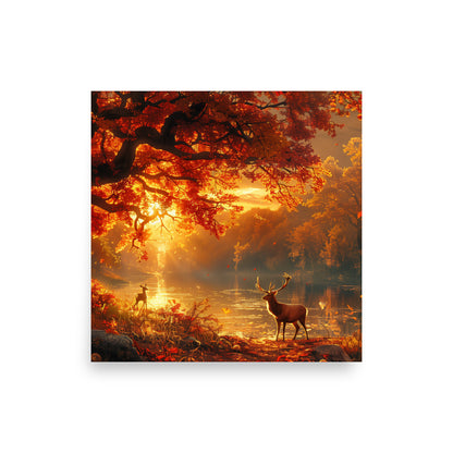 Autumn golden dusk deer Poster