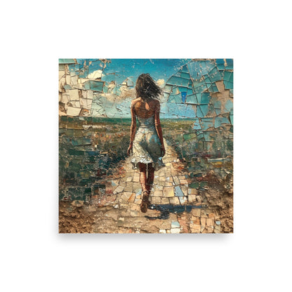 Rough mosaic of a woman walking on her destiny - Poster