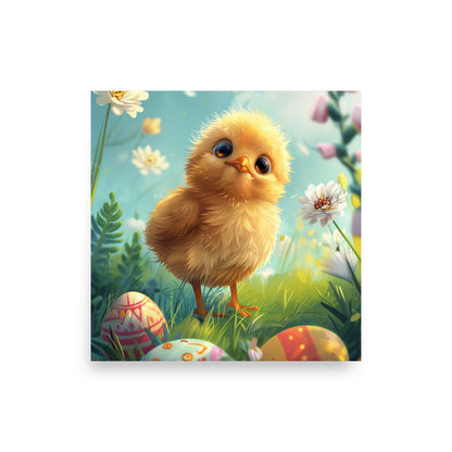 Yellow chick on Easter Poster