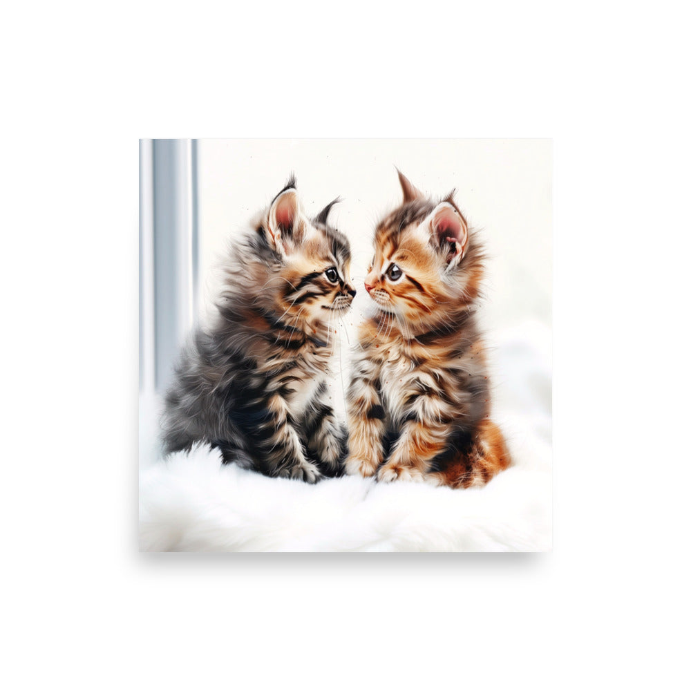 Kittens sharing a throw blanket Poster