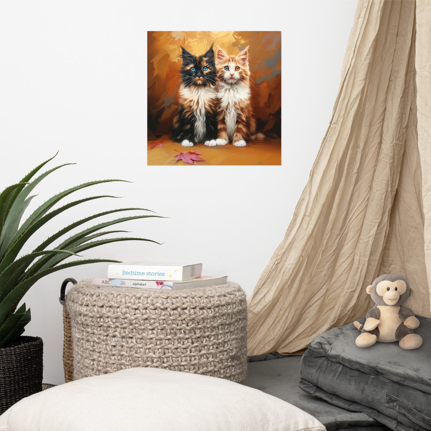 Two long hair tabby cats in autumn colors Poster