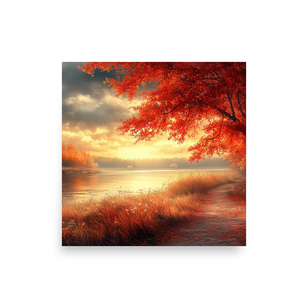 Autumn river at dawn Poster