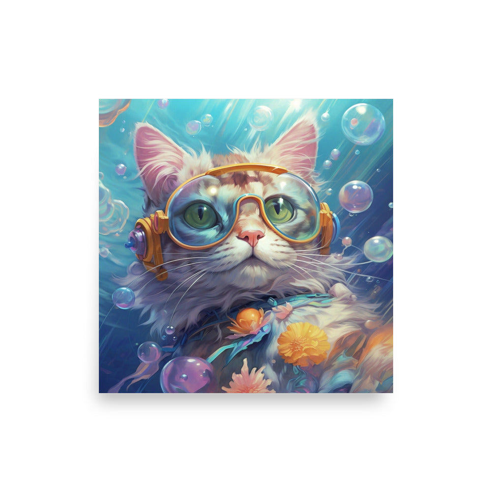 Chat aquapunk fantastique sous l'eau Affiche