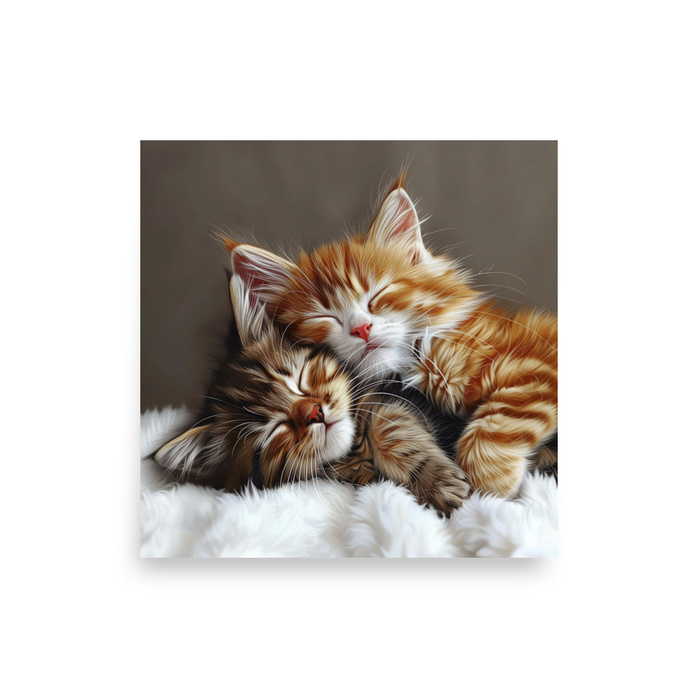 Two tabby kittens sleeping Poster