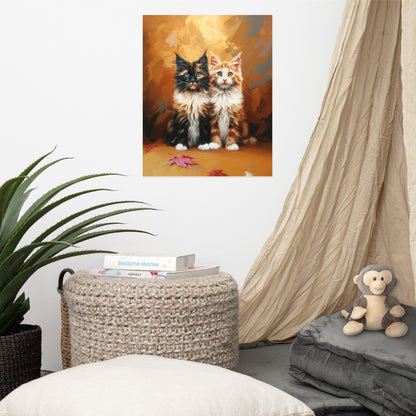 Two long hair tabby cats in autumn colors Poster