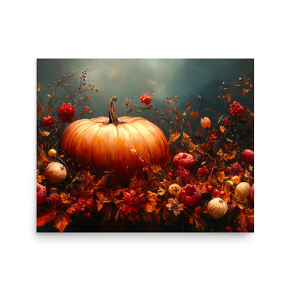 Dried flowers, leaves and pumpkin Poster