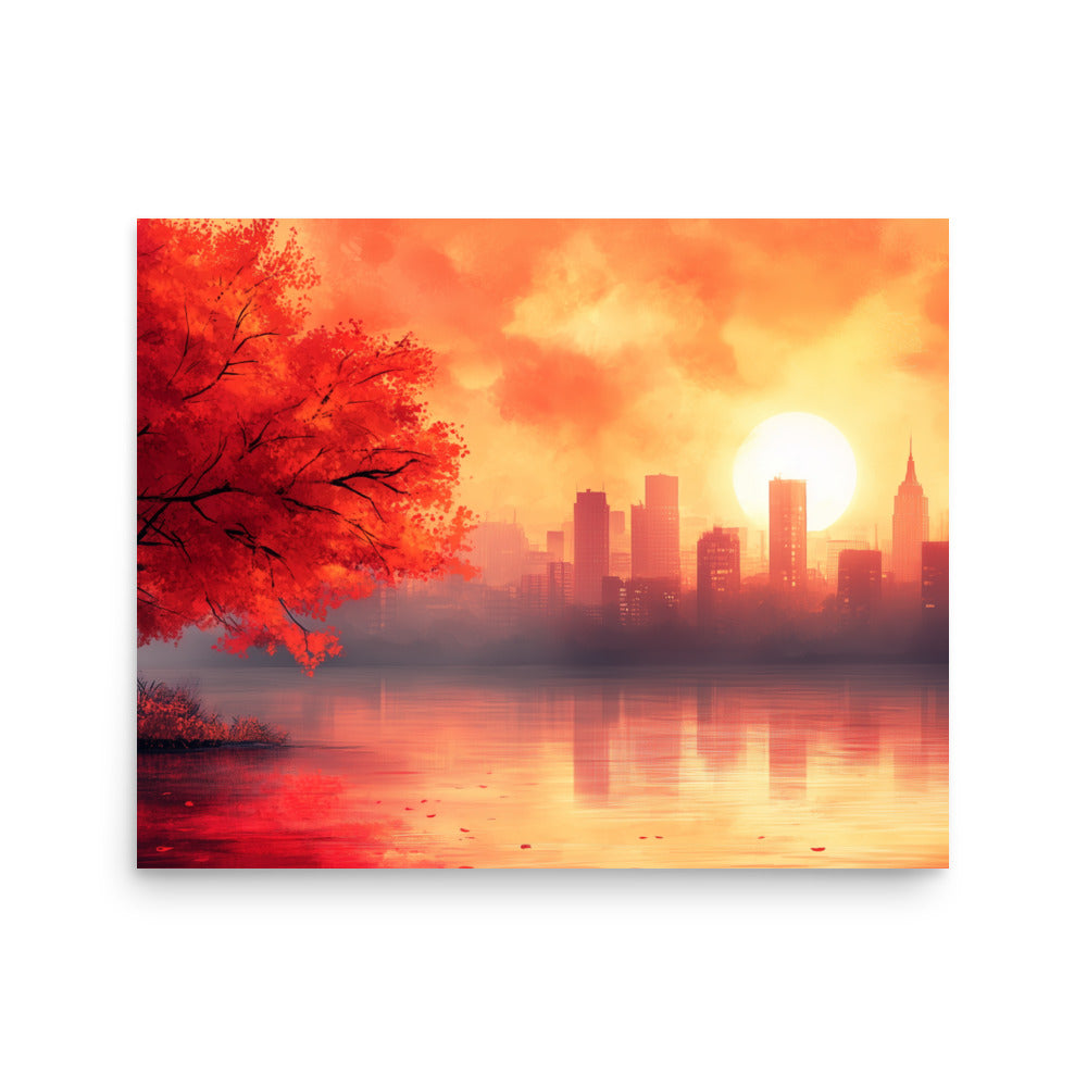 City's skyscraper at autumn dawn Poster