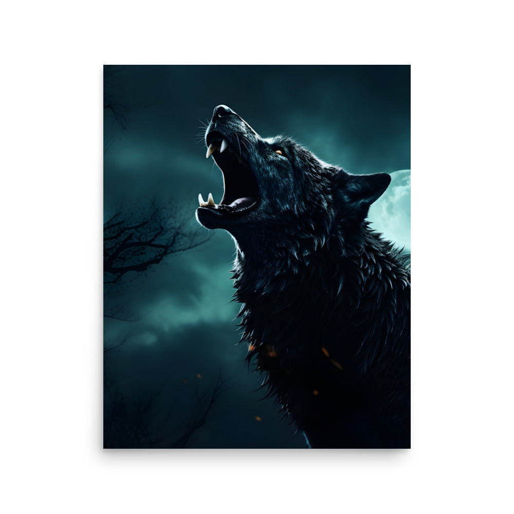 Black Wolf howling at the moon - Poster