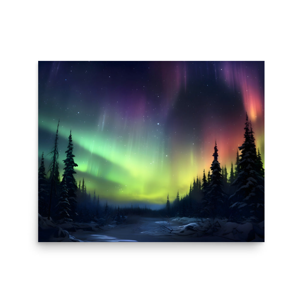 Northern lights forest - Poster