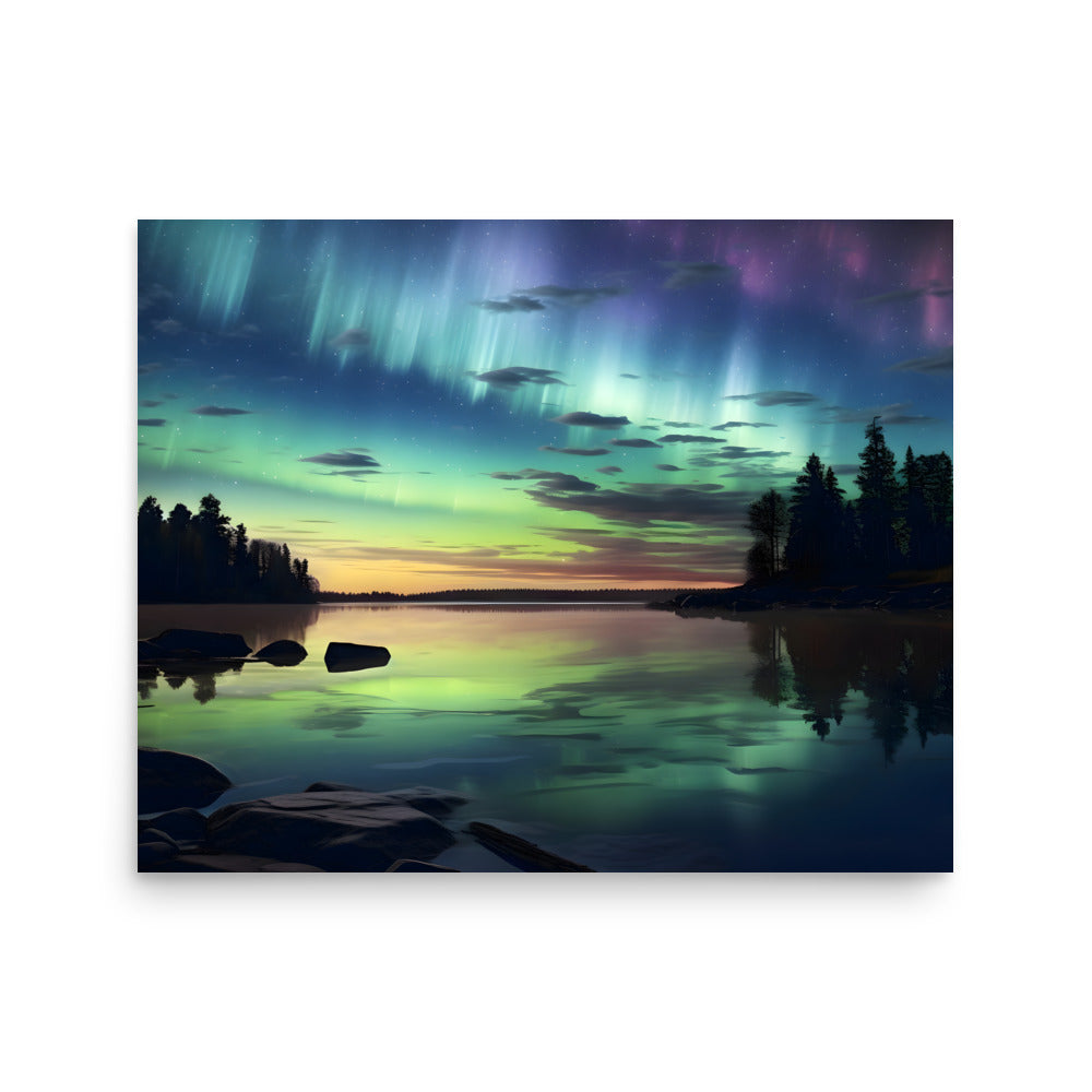 Northern lights lake - Poster