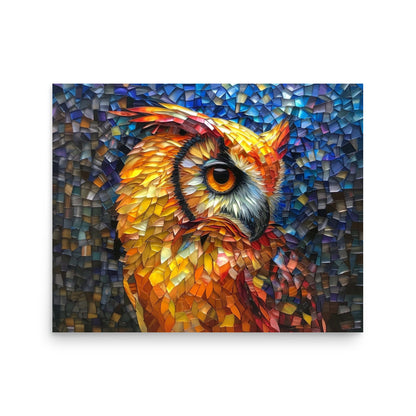 Magnifique portrait de hibou orange dans un style vitrail - Affiche