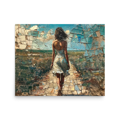 Rough mosaic of a woman walking on her destiny - Poster