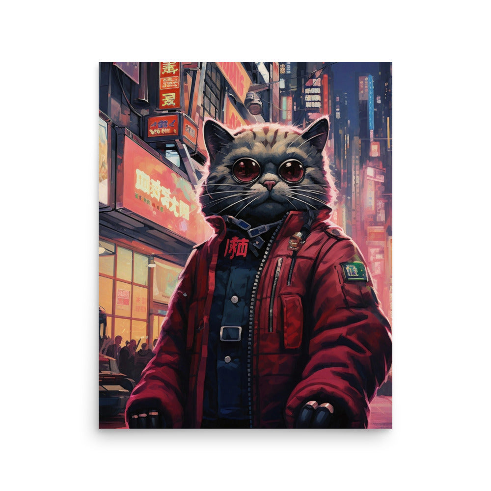 Neo-Tokyo cyberpunk cat Poster