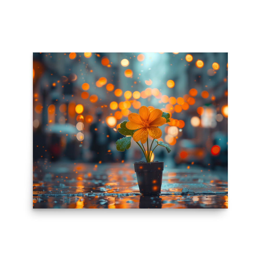 Fleur orange sous la pluie Affiche