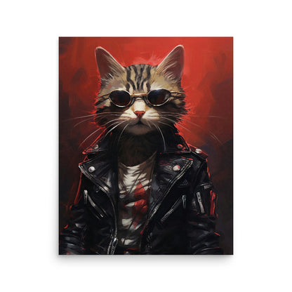 Cyberpunk cat with black leather jacket Poster